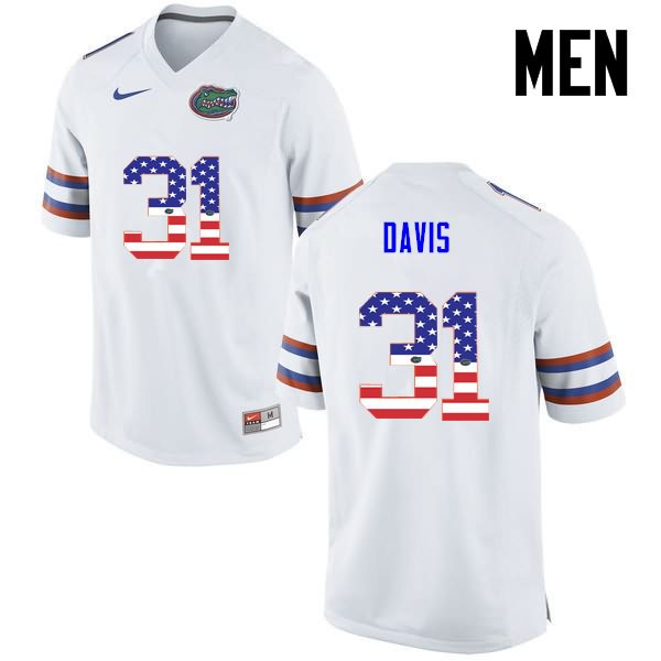 NCAA Florida Gators Shawn Davis Men's #31 USA Flag Fashion Nike White Stitched Authentic College Football Jersey VJO3764SO